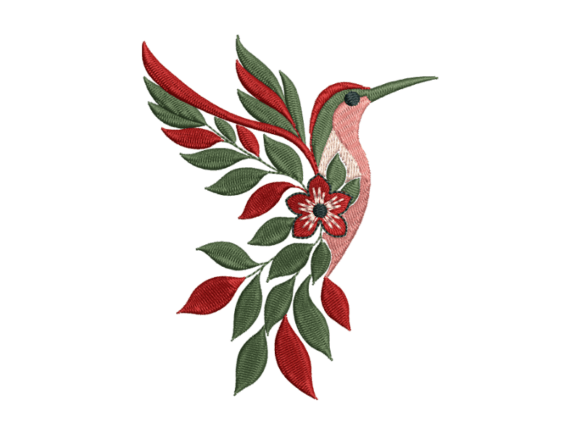 Diseño de bordado Premium Hummingbird: ilustración floral de gran detalle