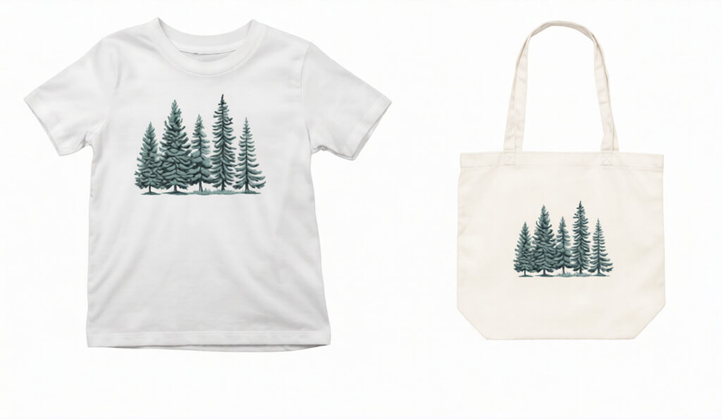 Diseño «Árboles coníferos»: bordado de pinos para textiles acogedores al estilo FLORES Y JARDÍN