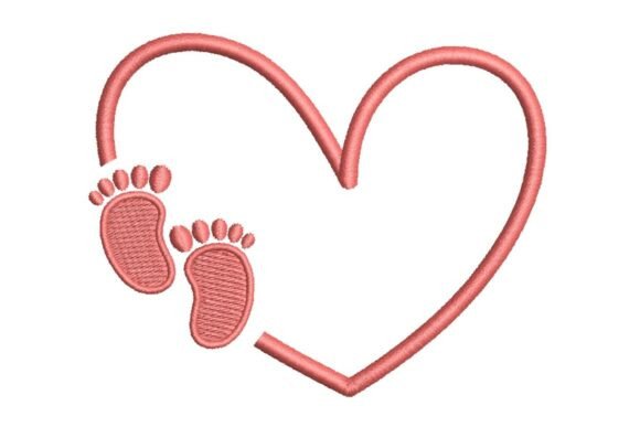 Bordado de huellas infantiles en el contorno de un corazón: símbolo de amor para BEBÉS Y NIÑOS