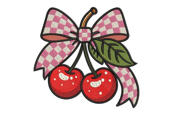 Dulzura Retro: Cerezas y Gingham en los diseños de bordado a máquina