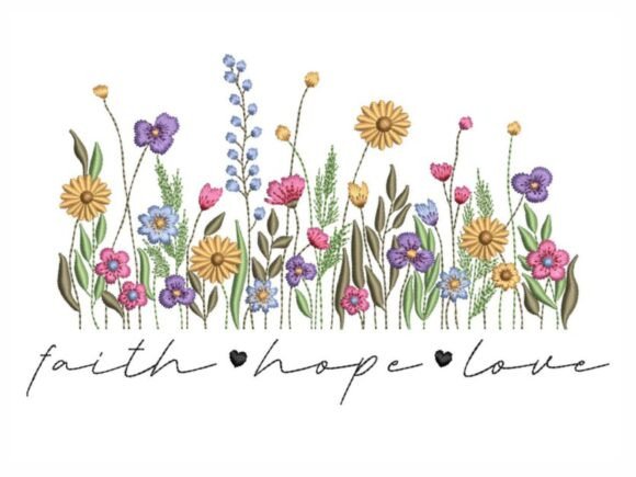  Fe, esperanza, amor (Faith Hope Love): diseño de bordado con cita para proyectos inspiradores