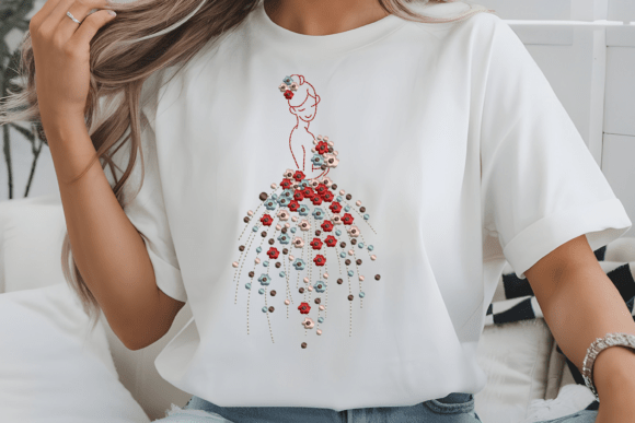 Bordado «Novia con vestido floral»: diseño para proyectos nupciales y decoración al estilo BODAS.