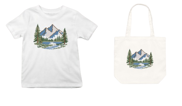 Bordado «Lago en las montañas»: diseño para los amantes del senderismo y el descanso en la naturaleza.