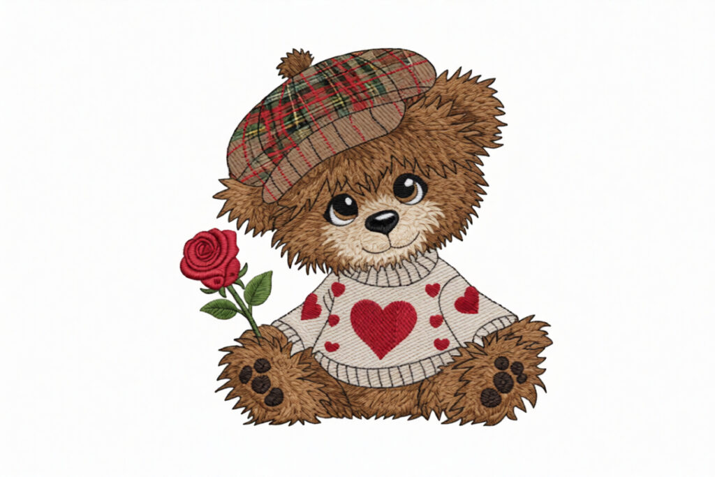 Tarjeta de San Valentín: osito con rosa (Valentine Teddy Bear Rose) — diseño para bordado romántico FIESTAS Y CELEBRACIONES Tarjeta de San Valentín: osito con rosa (Valentine Teddy Bear Rose) — diseño para bordado romántico FIESTAS Y CELEBRACIONES