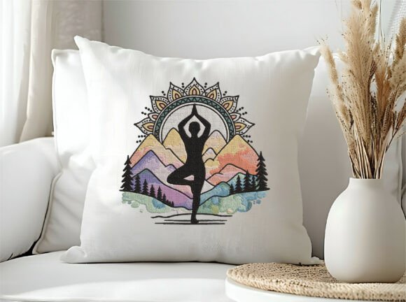 Bordado «Postura de yoga en estilo silueta»: diseño para los amantes de un estilo de vida saludable