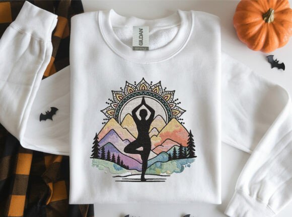 Bordado «Postura de yoga en estilo silueta»: diseño para los amantes de un estilo de vida saludable