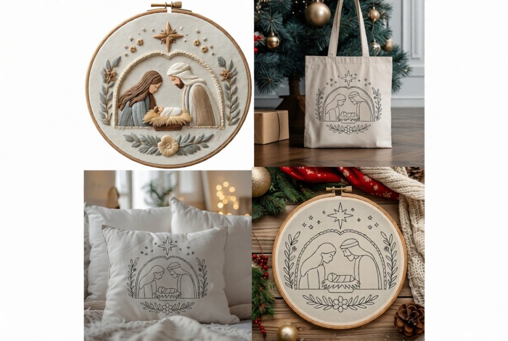 Christmas Holy Family Hand Embroidery