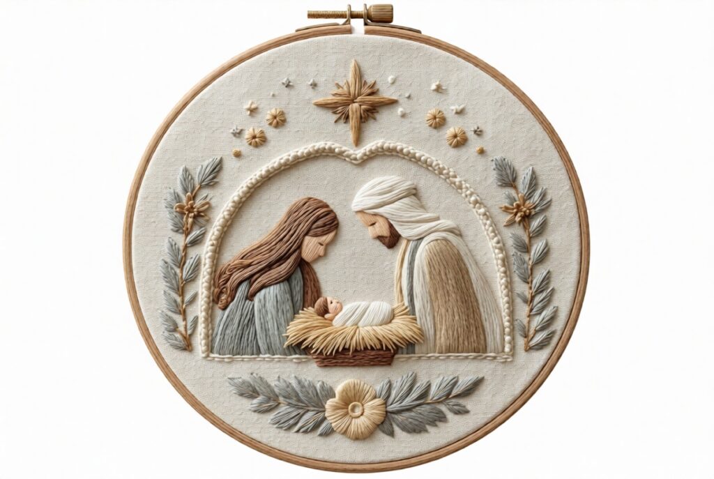 Christmas Holy Family Hand Embroidery