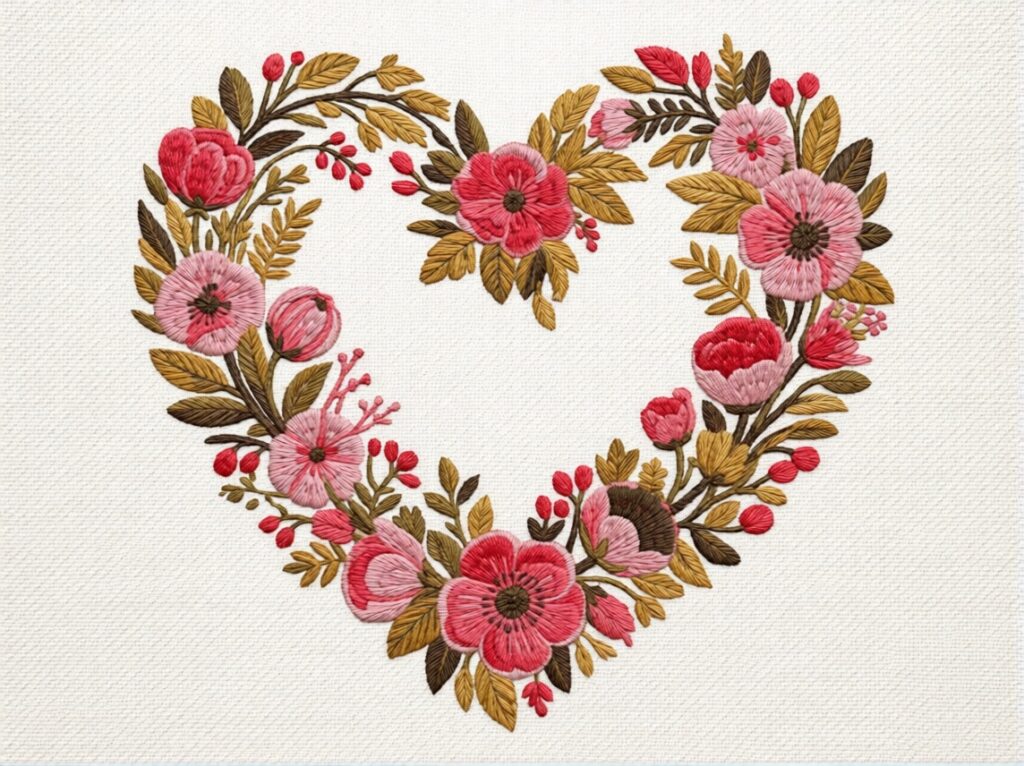 Rose Wreath Heart Embroidery Design Rose Wreath Heart Embroidery Design