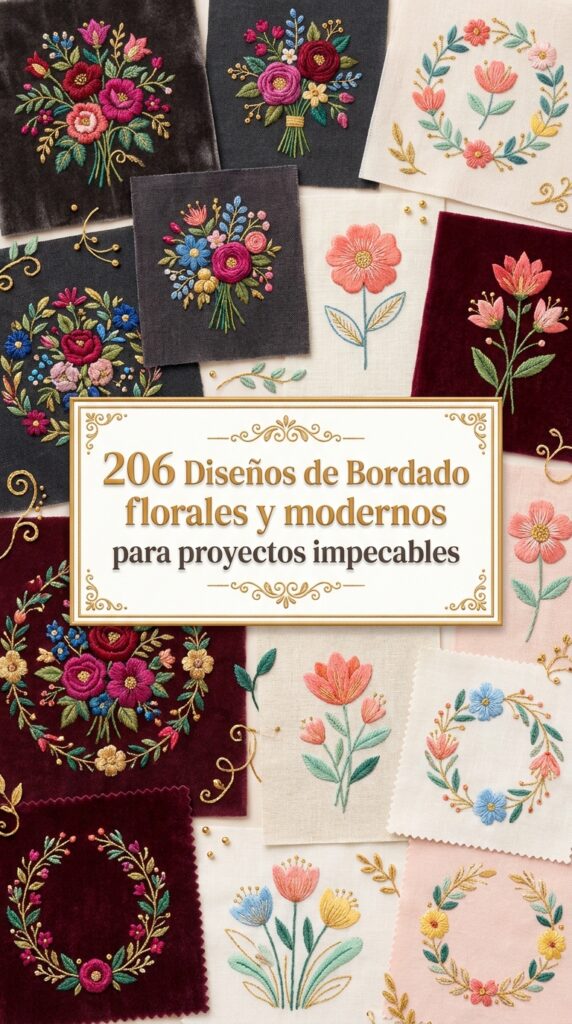 206 Diseños de Bordado florales y modernos para proyectos impecables