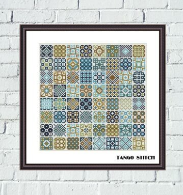 Blue Gold Motifs Sampler Cross Stitch