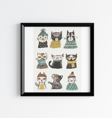 Diseño de bordado de un retrato de gato moderno