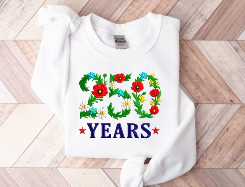 Diseño de bordado floral 250 años