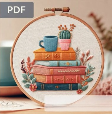 Patrón de bordado a mano «Cozy Books»
