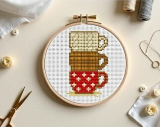 Patrón de punto de cruz «Trío de tazas acogedoras»
