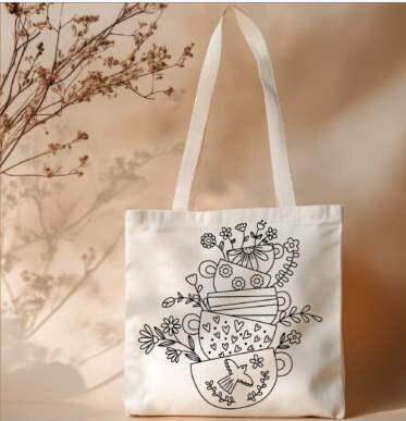 Torre de tazas de té flores, corazones, pájaros